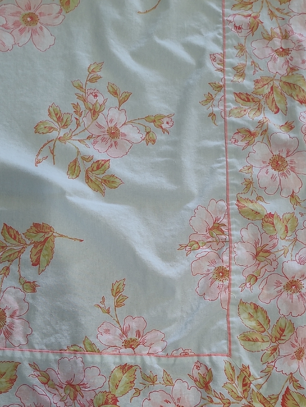 April Cornell Pink, Blue & Green Floral Border Cotton Square Tablecloth